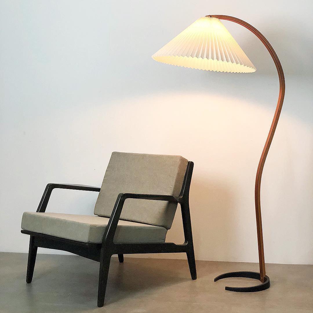 Lampadaire Trépied Bois Blond & Lin