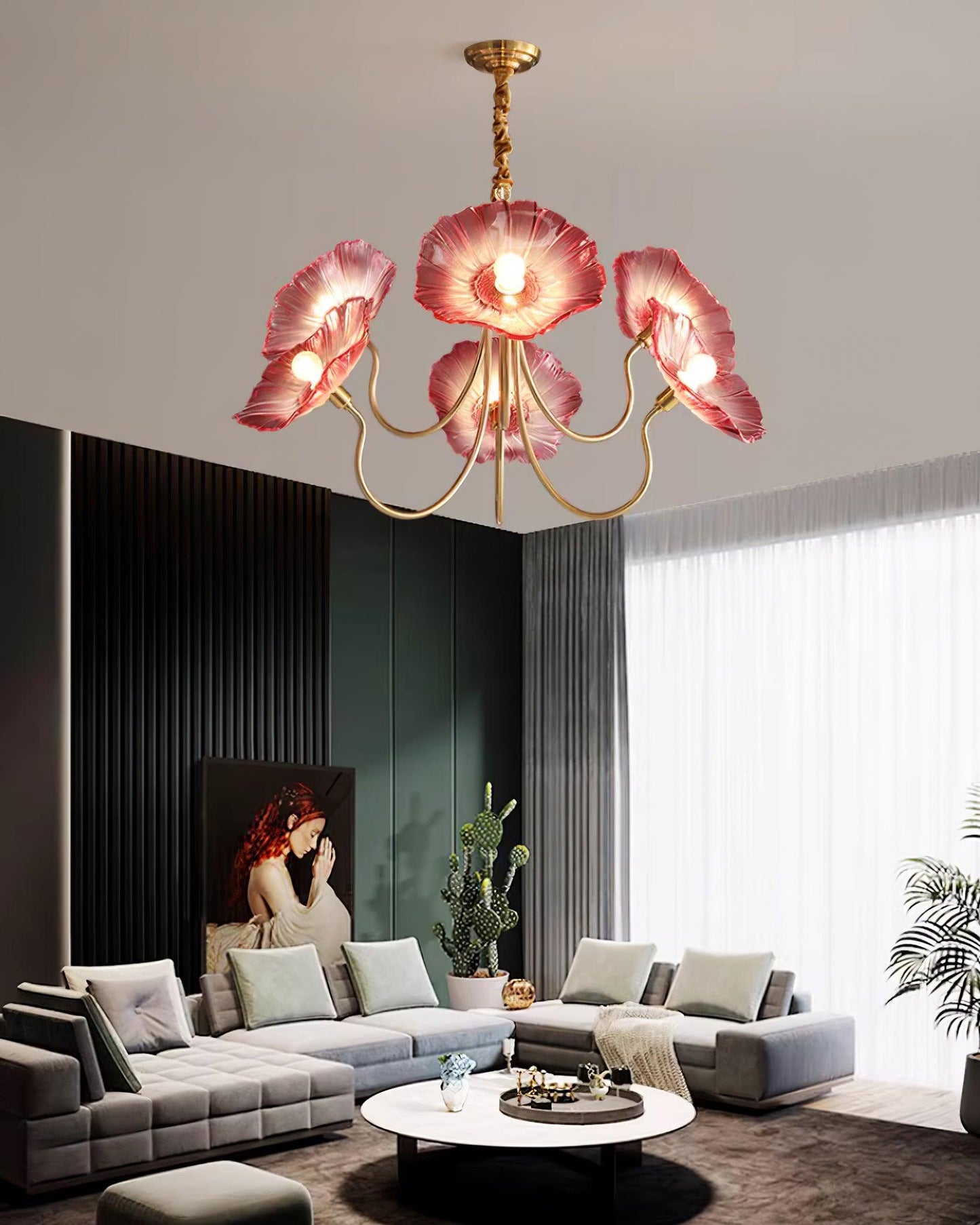 Lustre Fleures Vintage En Verre