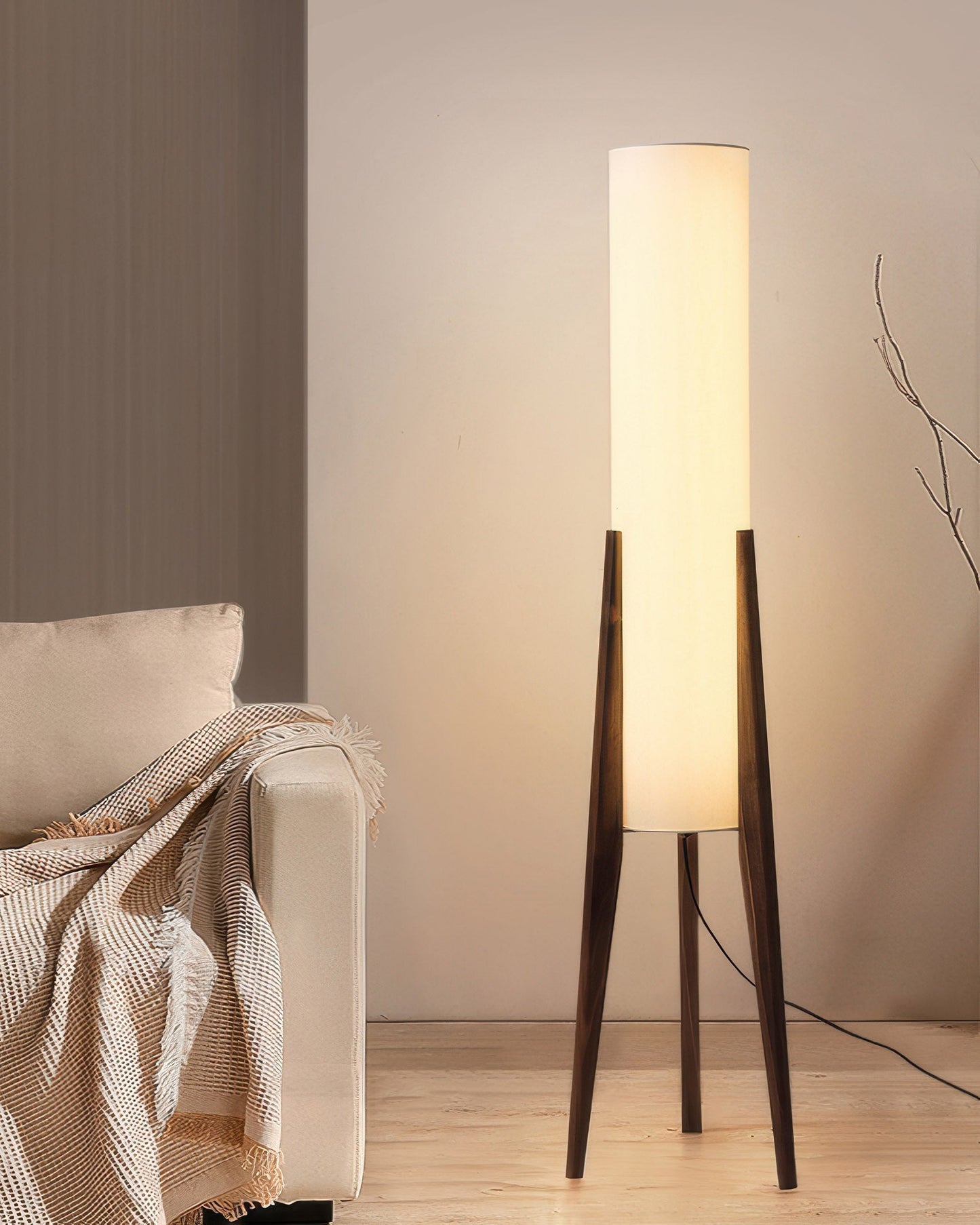 Lampadaire Noyer Sur Pied Bois Massif Épuré
