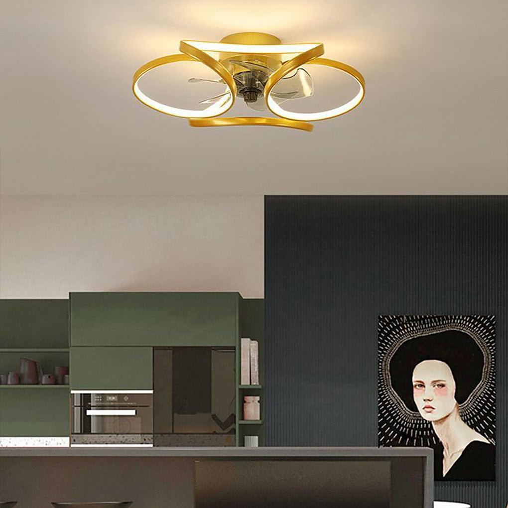 Plafonnier Ventilateur encastré moderne à LED en forme de fleur avec télécommande