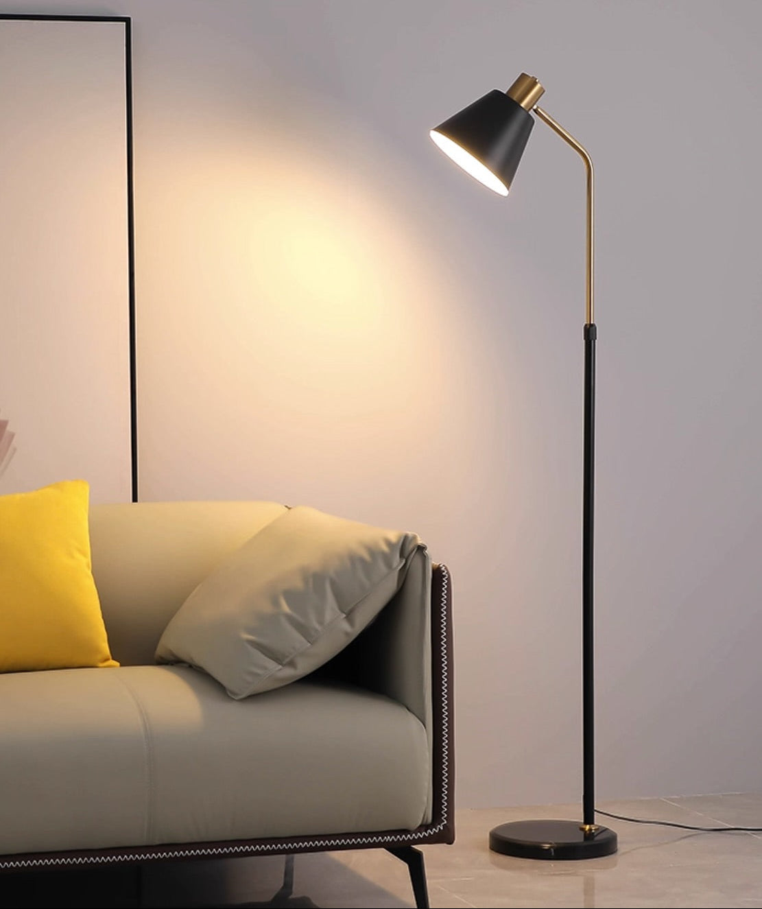 Lampe Sur Pied - Lampadaire Salon En Laiton Structure Marbre Élégant