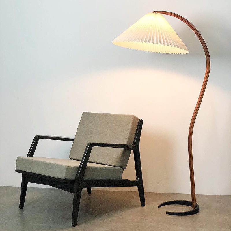 Lampadaire Trépied Bois Blond & Lin