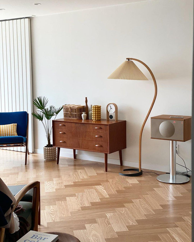 Lampadaire Trépied Bois Blond & Lin