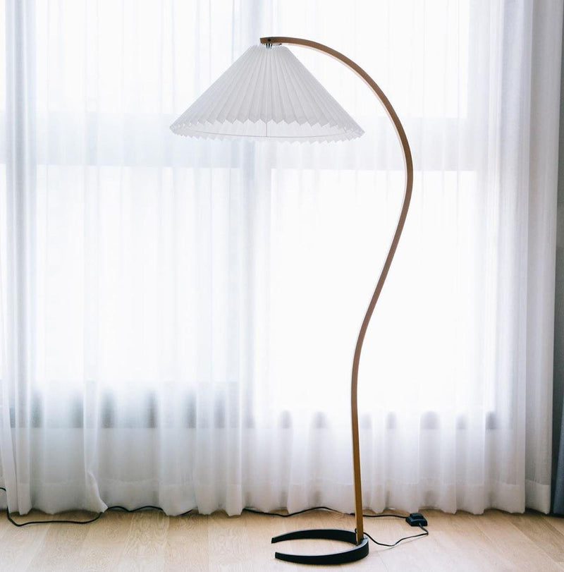 Lampadaire Trépied Bois Blond & Lin