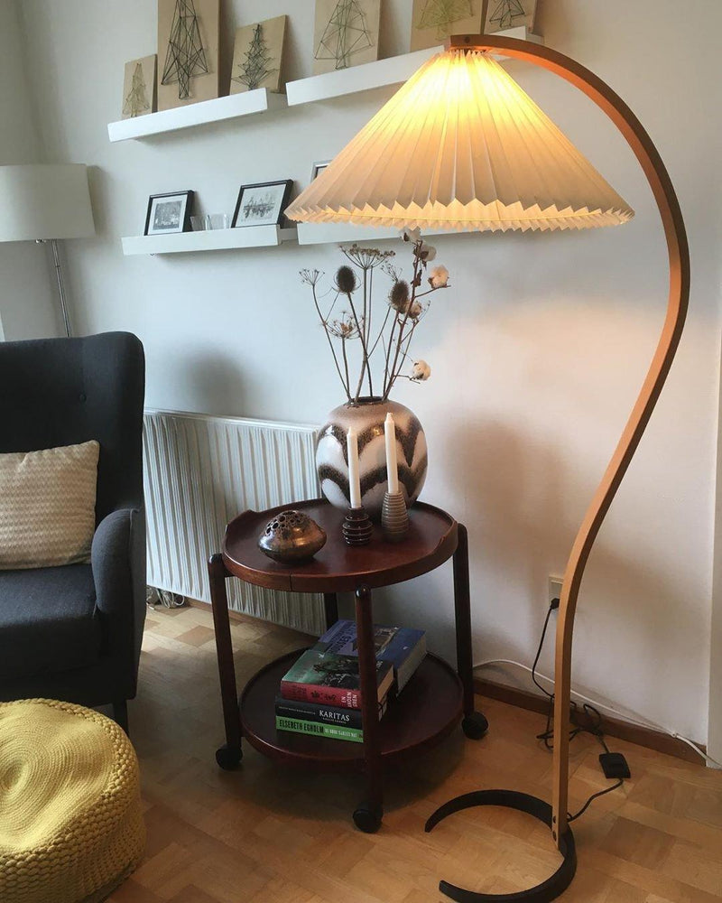 Lampadaire Trépied Bois Blond & Lin
