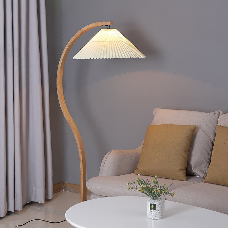 Lampadaire Trépied Bois Blond & Lin