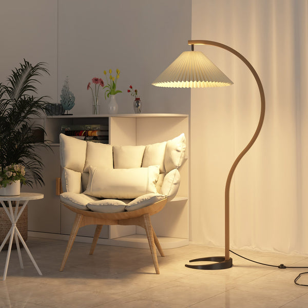 Lampadaire Trépied Bois Blond & Lin