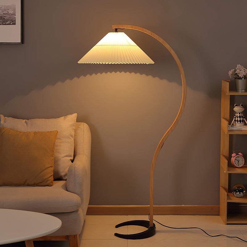 Lampadaire Trépied Bois Blond & Lin