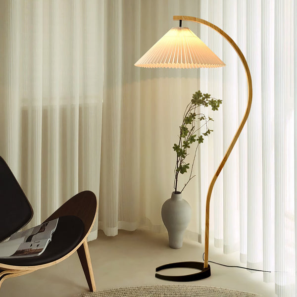 Lampadaire Trépied Bois Blond & Lin