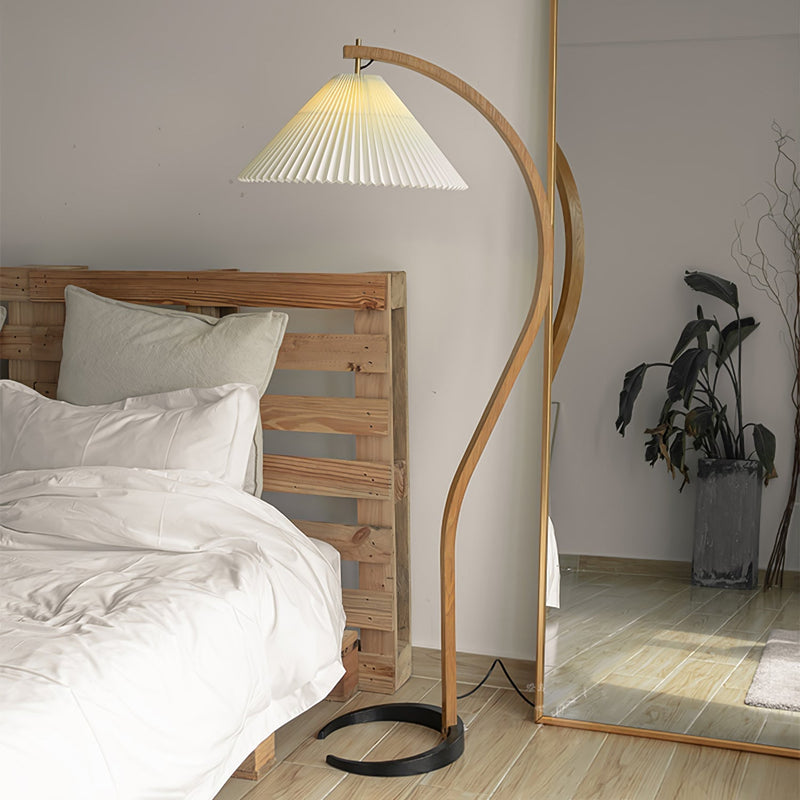 Lampadaire Trépied Bois Blond & Lin