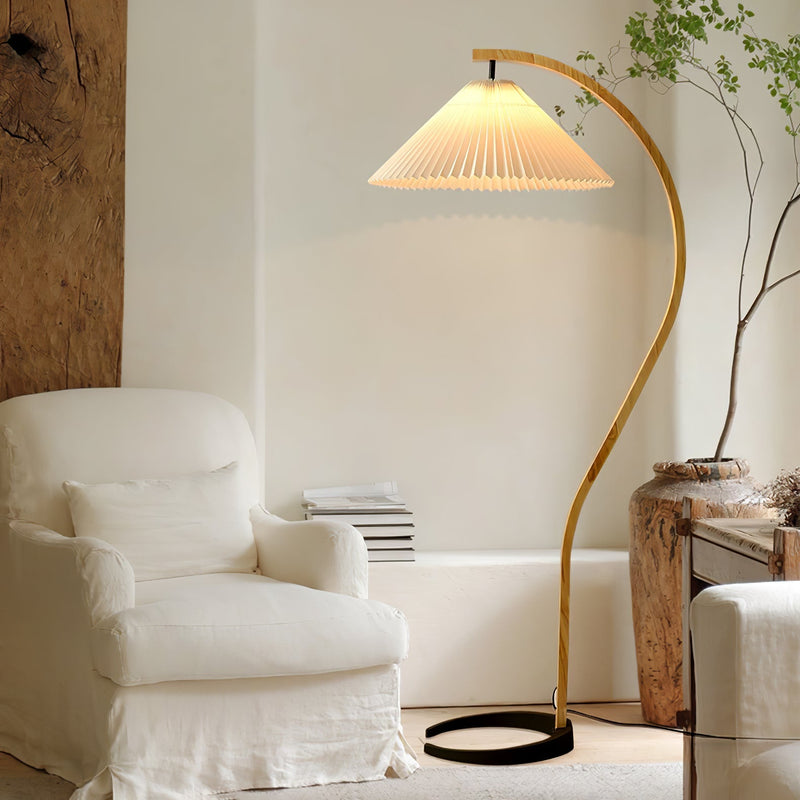 Lampadaire Trépied Bois Blond & Lin