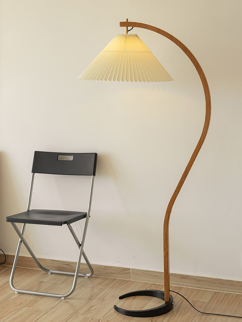 Lampadaire Trépied Bois Blond & Lin