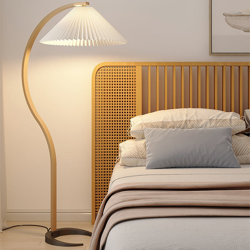 Lampadaire Trépied Bois Blond & Lin