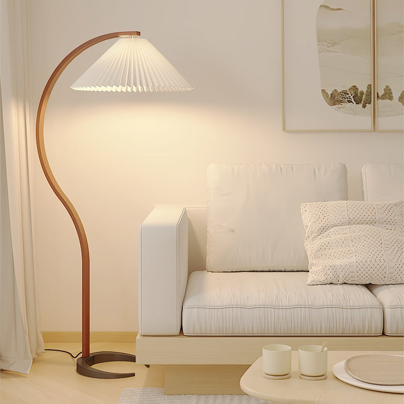 Lampadaire Trépied Bois Blond & Lin