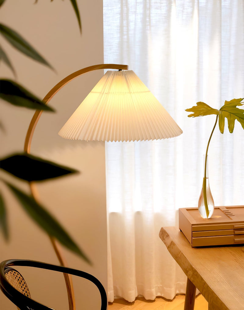 Lampadaire Trépied Bois Blond & Lin