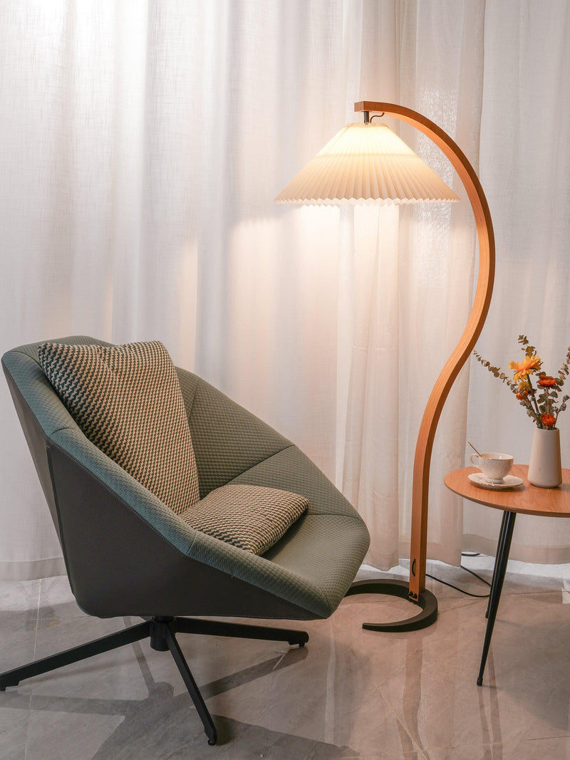 Lampadaire Trépied Bois Blond & Lin