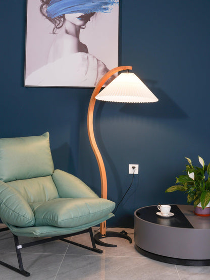 Lampadaire Trépied Bois Blond & Lin