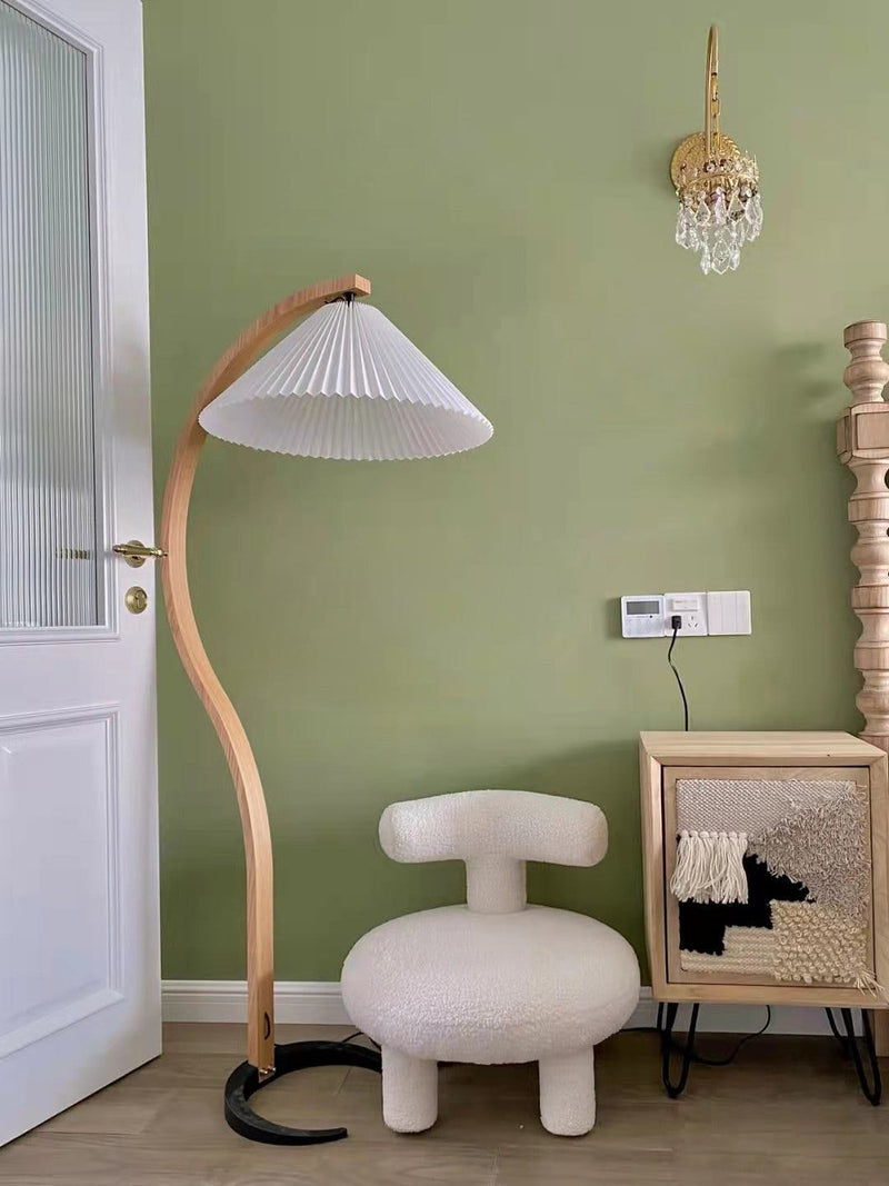 Lampadaire Trépied Bois Blond & Lin