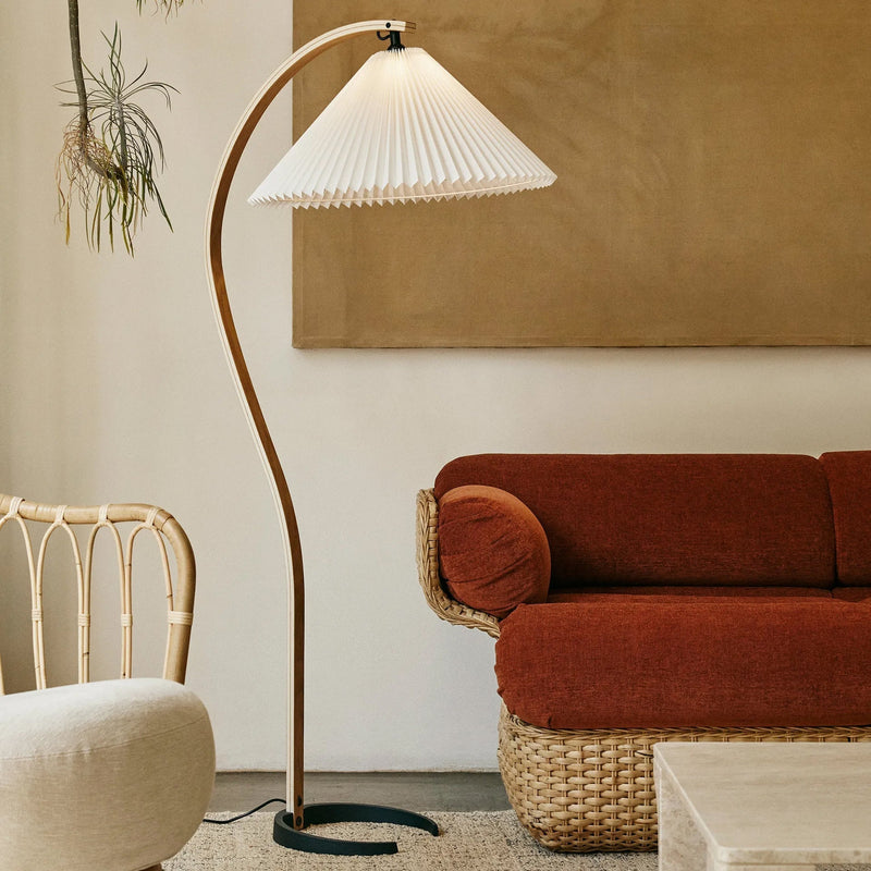Lampadaire Trépied Bois Blond & Lin