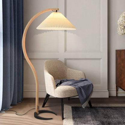 Lampadaire Trépied Bois Blond & Lin