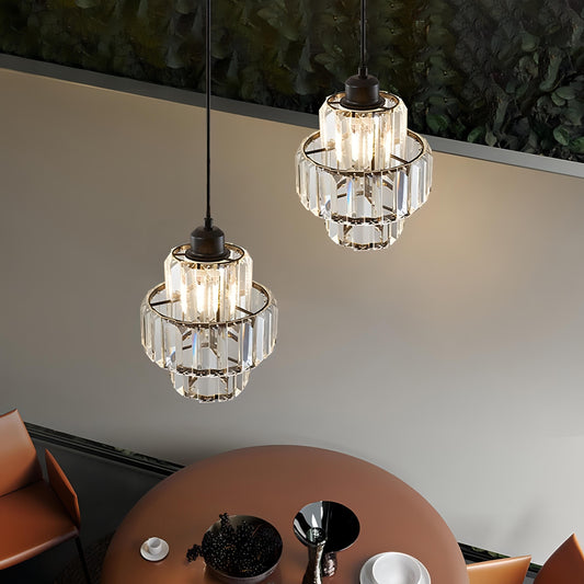 Luminaire Suspension ronde à couches en cristal