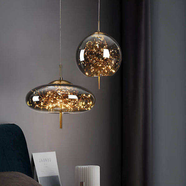 Suspension Luminaire Verre Fumé étoilée