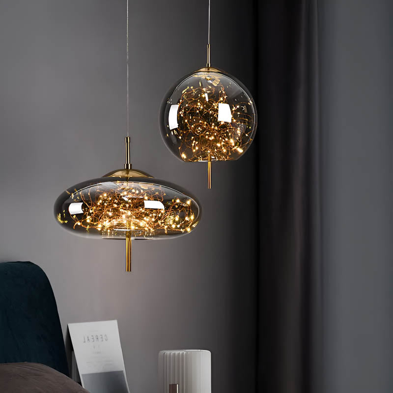 Suspension Luminaire Verre Fumé étoilée