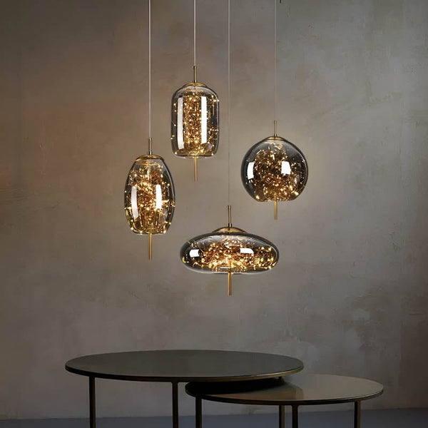 Suspension Luminaire Verre Fumé étoilée