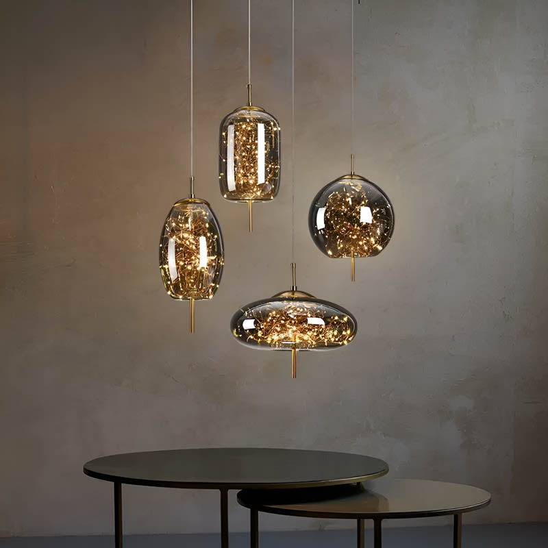 Suspension Luminaire Verre Fumé étoilée