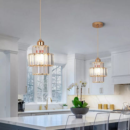 Luminaire Suspension ronde à couches en cristal